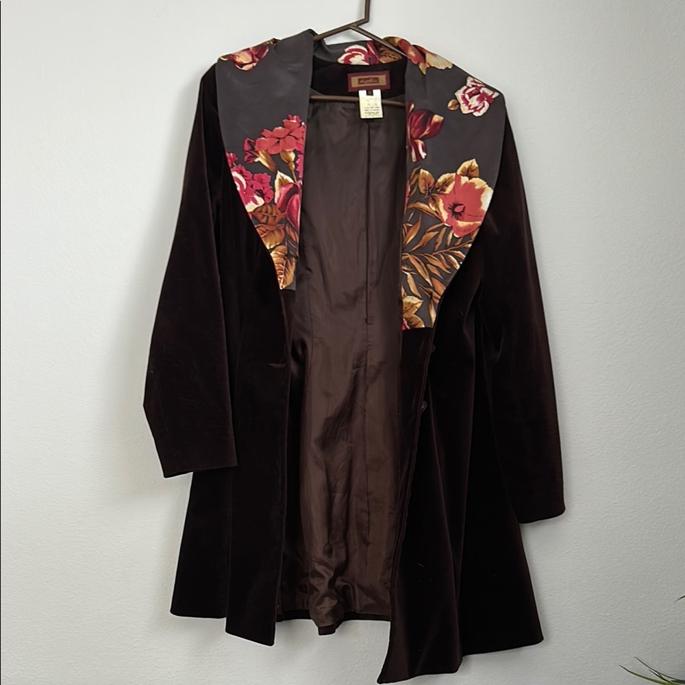 Floral Lined Vintage Brown Velvet Coat